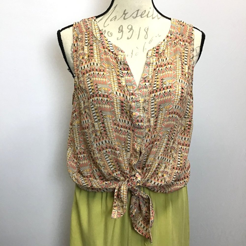 J.Jill-Aztec Print, Sleeveless Button Up
